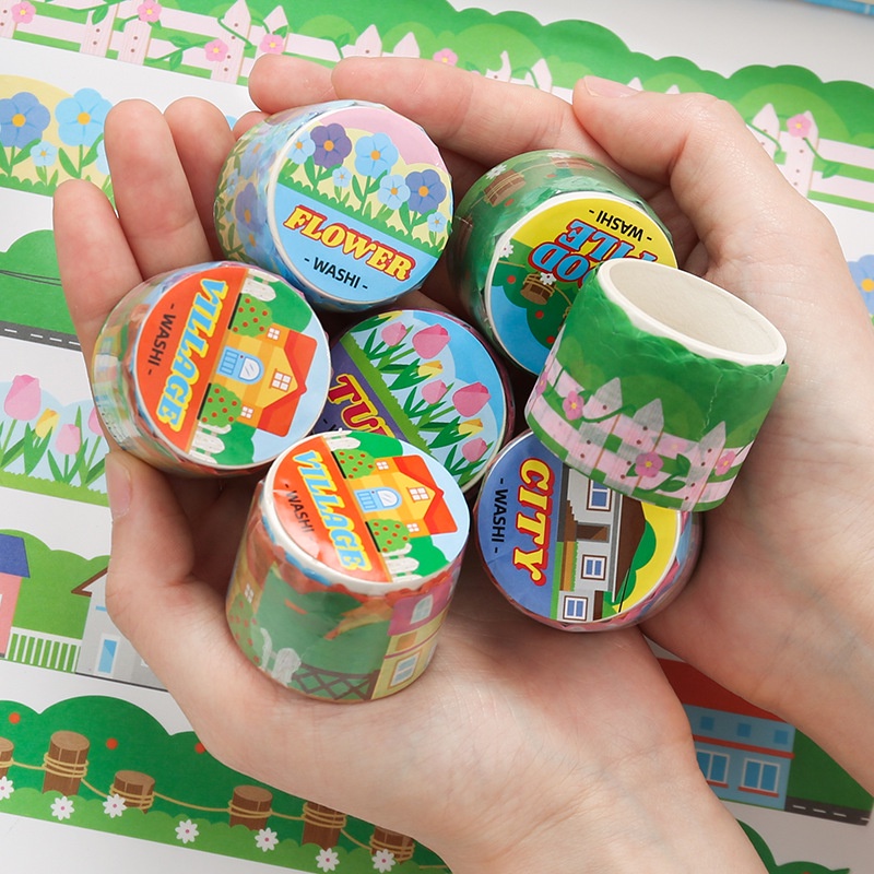 Peach 1Pcs Small and fresh landscape shaped leisurely sticker Diary Scarpbooking DIY Decoration Washi Tape