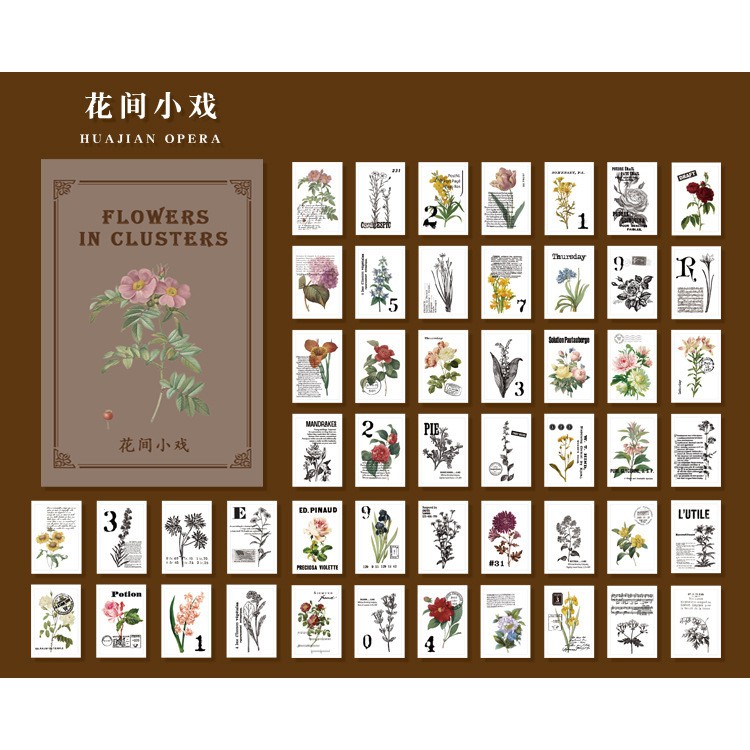 Set 50 Sticker vintage retro DIY dán sổ bullet journal trang trí điện thoại decor nhiều phong cách