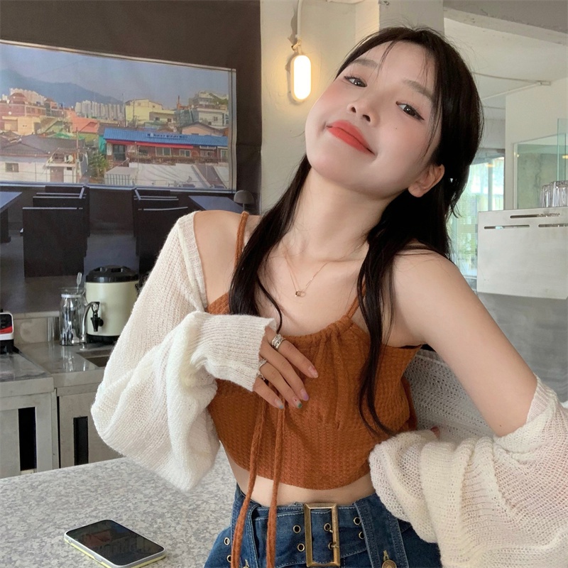 QADCOL Áo hai dây Gợi Cảm + Khăn Choàng Bên Ngoài (Lối Riêng Lẻ)