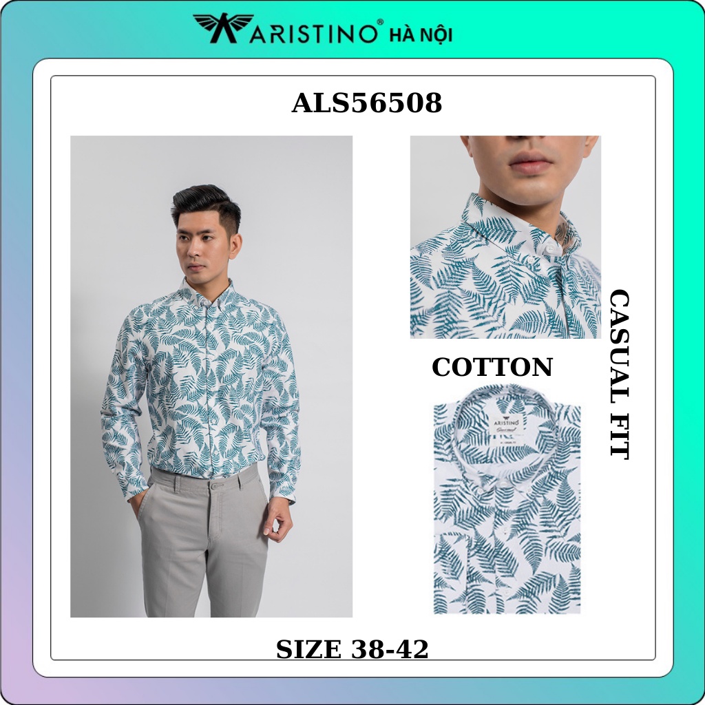 Áo sơ mi nam dài tay Aristino from rộng họa tiết ấn tượng chất cotton thấm hút ALS56508