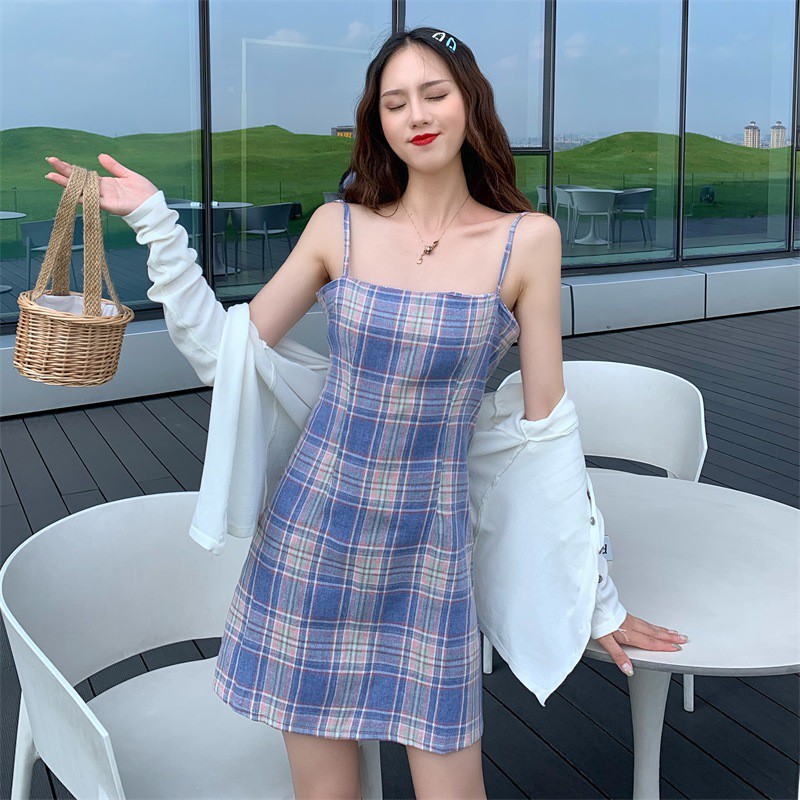 Váy Nữ Kẻ Caro Hai Dây, Đầm Nữ Hai Dây Kẻ Ô Phong Cách Ulzzang Moda.H