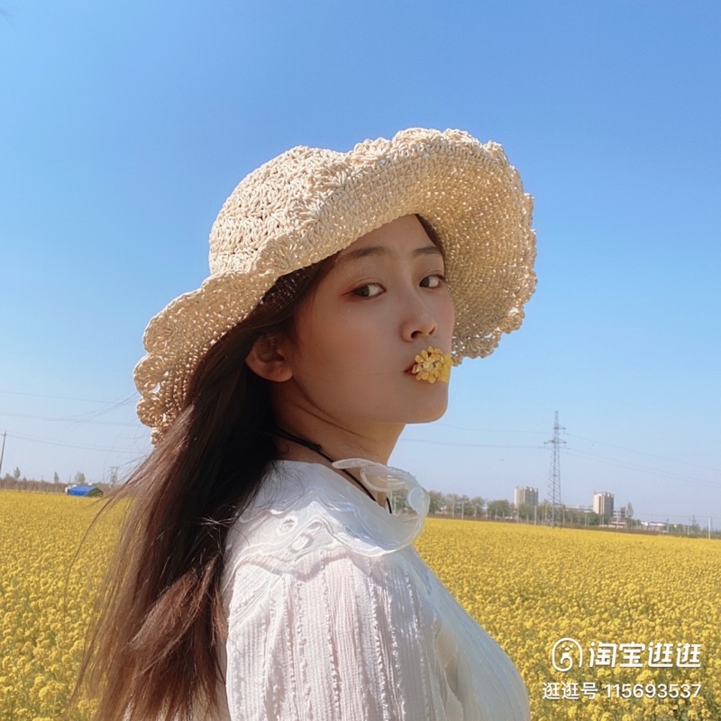 Mũ cói đi biển, nón tiểu thư vành rộng phối ren có quai buộc kiểu dáng vintage - Tiệm Cói Cô Lê