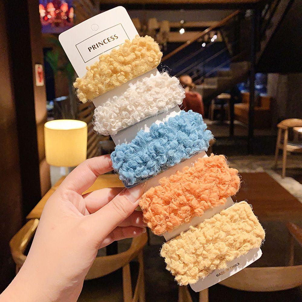 ORIENTLII Kẹp Tóc Lông Cừu Họa Tiết Hình Học Thời Trang Ngọt Ngào Cho Nữ