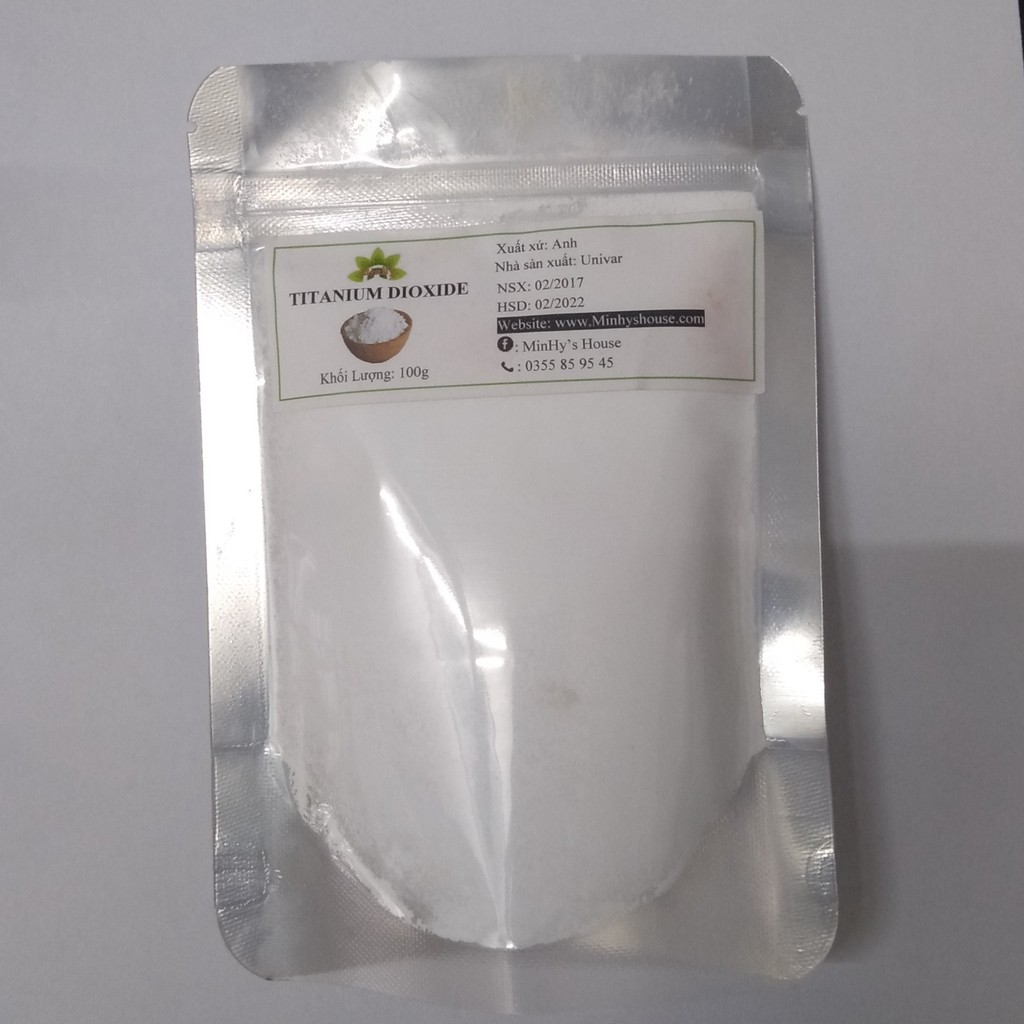 Titan dioxit_Titanium dioxit_Phụ gia lên màu, bám màu, chống nắng son_1kg 250k