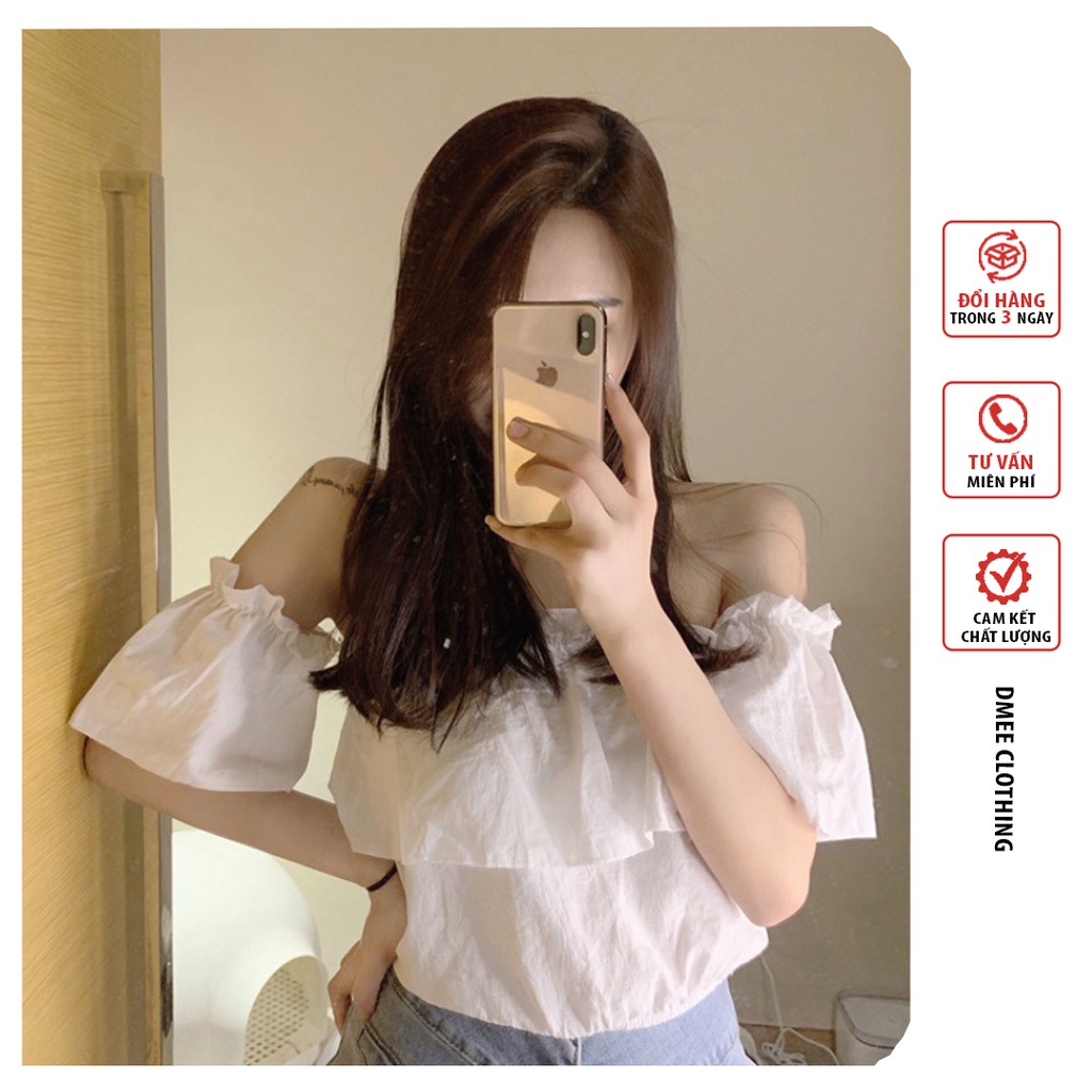 Áo Trễ Vai Nữ Vai Bèo Trắng Phong Cách Hàn Quốc Cao Cấp DMee