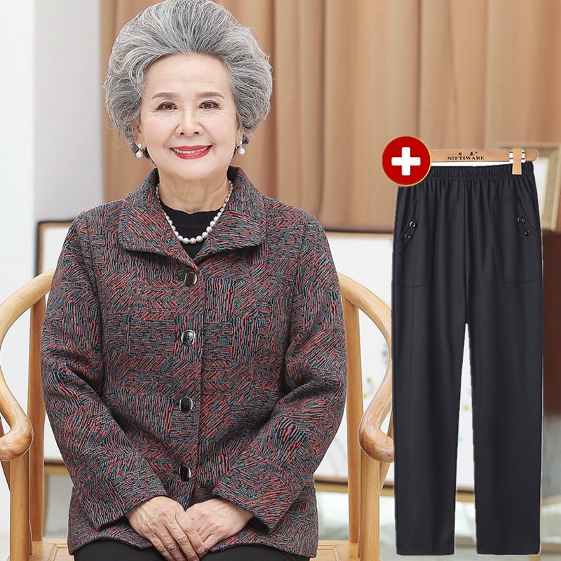 Bộ đồ bà ngoại thu đông áo khoác mẹ trung niên và người già 60-70 tuổi