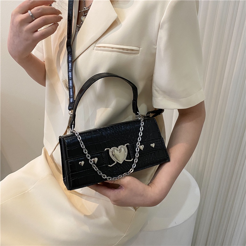 Túi Xách Đeo Vai Giả Da Cá Sấu Phối Dây Xích Thời Trang Nữ Sành Điệu