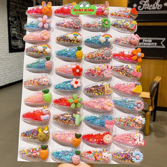 Set 5 kẹp tóc mái kim sa óng ánh cho bé gái, cặp ghim nhỏ, cặp tóc mái cho bé Ochi Kids