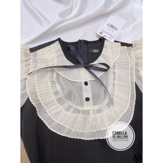 Đầm xoè A phối cổ ren tay nơ