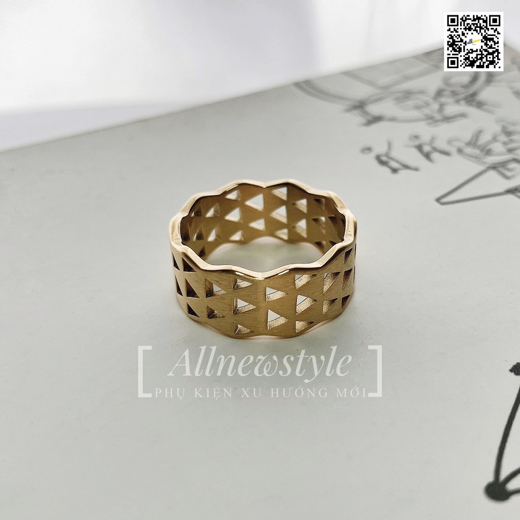 Nhẫn tam giác khuyết Allnewstyle thép không gỉ mạ vàng thật