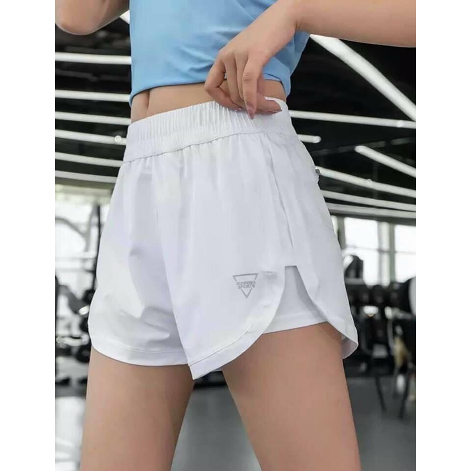 Quần short big size tập gym, yoga vải dù 2 lớp co giãn lưng cao