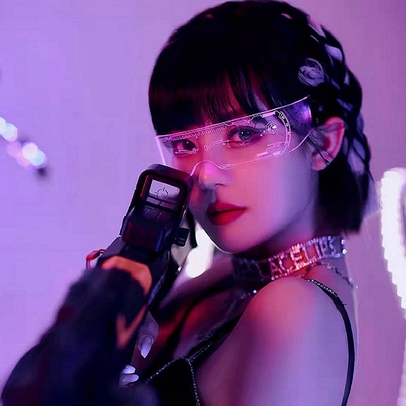 Mắt kính 19903 có đèn LED dạ quang phong cách punk công nghệ cao thời trang hip hop độc đáo