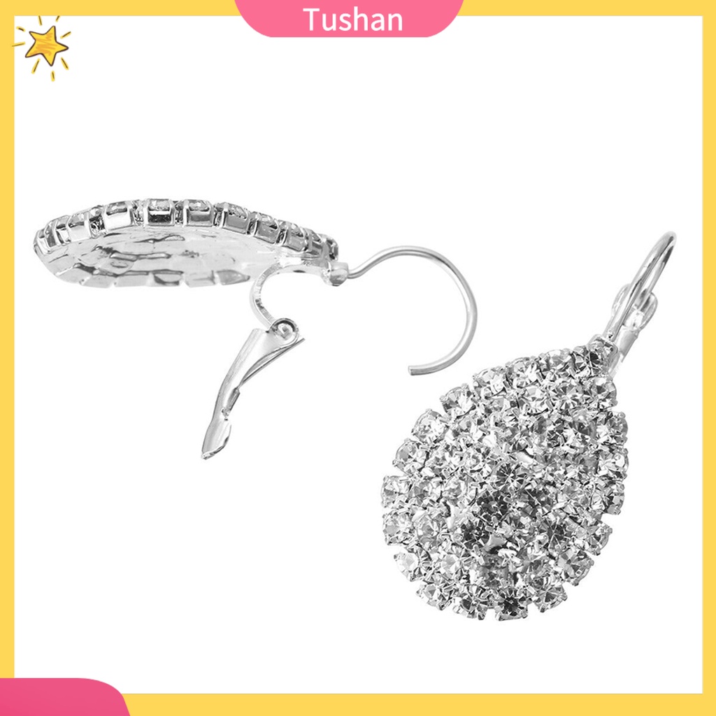Bông tai hình giọt nước đính đá lấp lánh màu bạc sang trọng dành cho nữ
