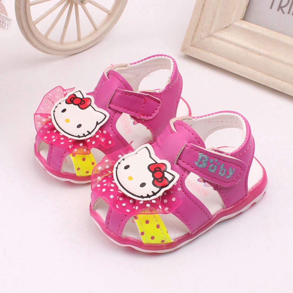 0-2 Years Cartoon Hello Kitty Pre Walker Newborn Baby Shoes Sandals for Girls Infant Toddler LED Shoes Sandals