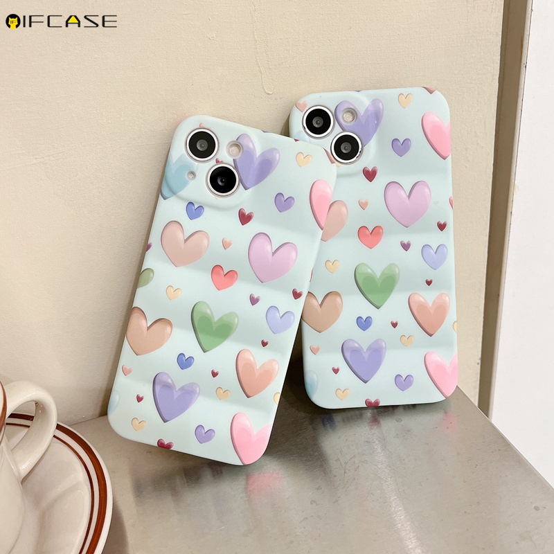 Ốp Điện Thoại Silicon Mềm Họa Tiết Trái Tim Nhiều Màu Sắc Cho iPhone 13 12 11 Pro Max XS Max XR X