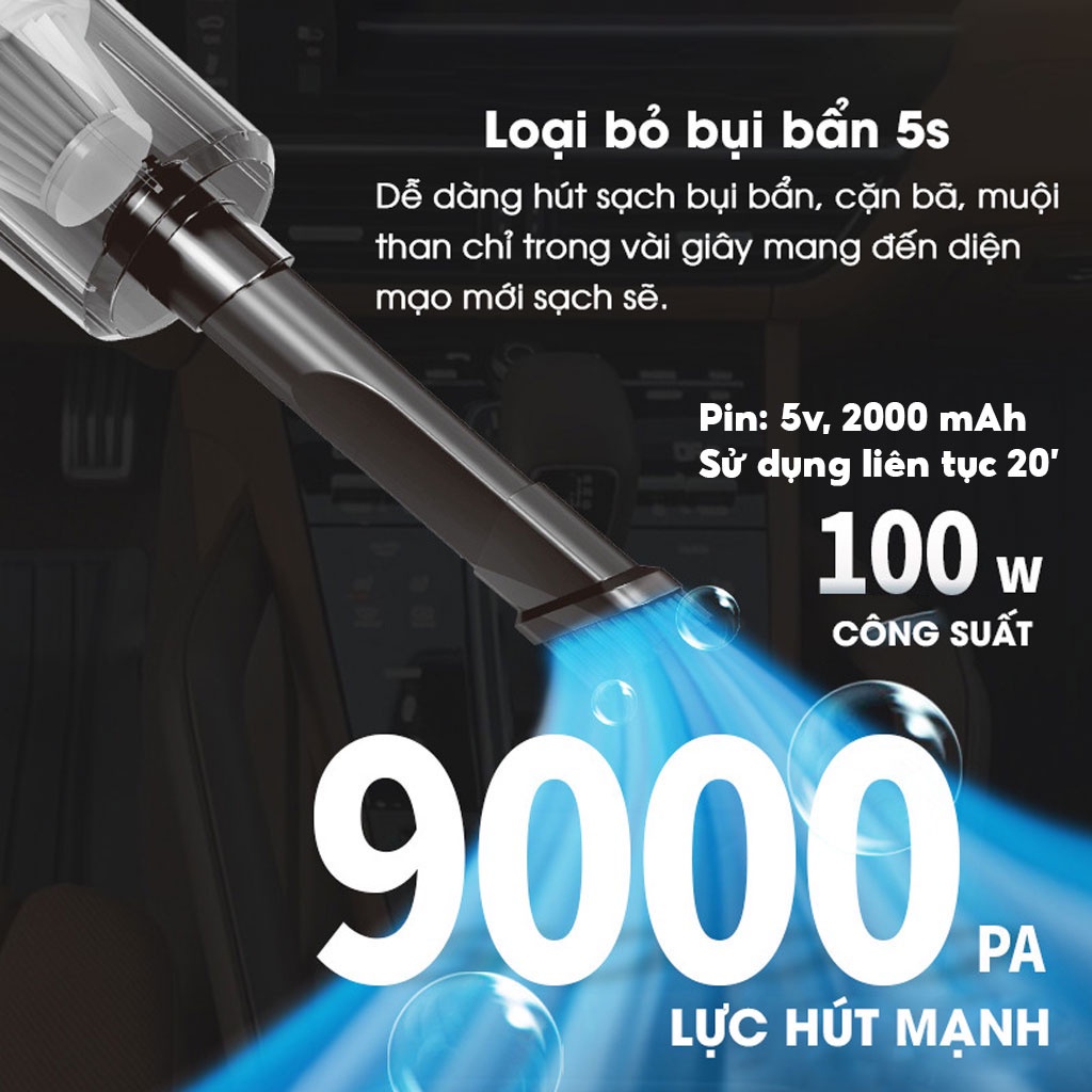 Máy hút bụi cầm tay không dây sạc điện, Máy hút bụi không dây đa năng lực hút siêu mạnh sử dụng hút bụi ô tô, bụi giường
