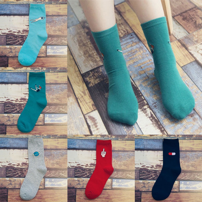 Vớ Cotton Thu Đông Màu Kẹo In Họa Tiết Hoạt Hình Phong Cách Harajuku Cho Nữ