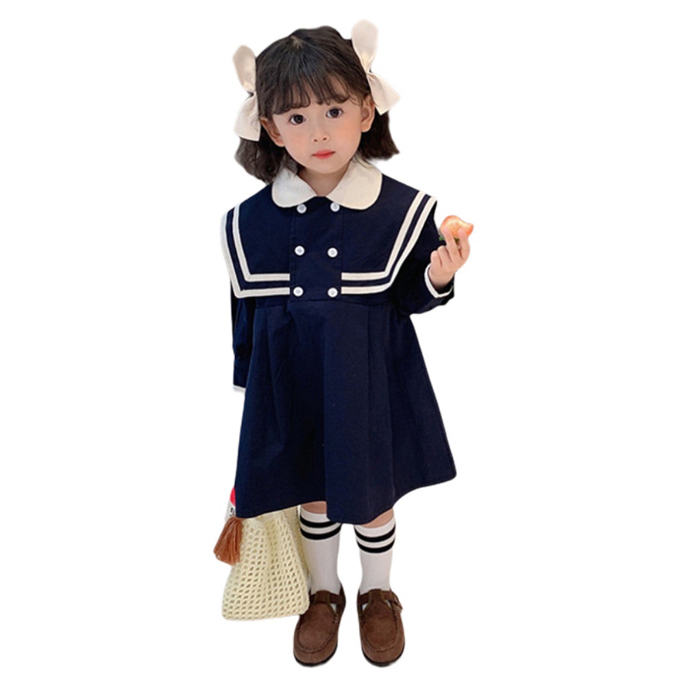 Đầm thủy thủ tay dài cổ thủy thủ phong cách Hàn Quốc mùa thu mới cho bé gái