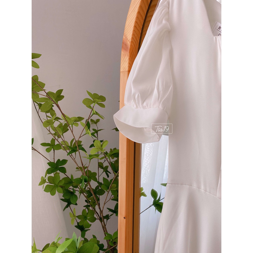 Váy vintage cổ vuông cộc tay Tia19. Đầm vintage cộc tay (ảnh thật).