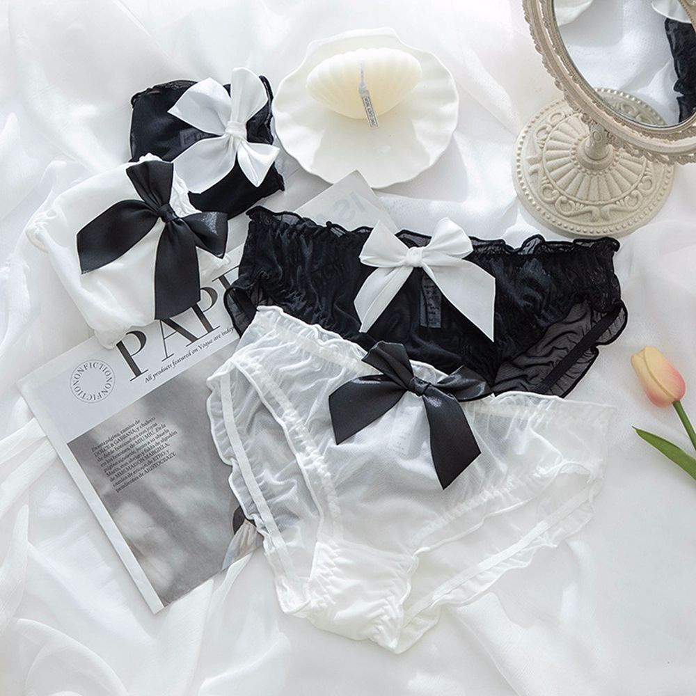 Quần Lót Ren Lưới Mềm Mại Lưng Thấp Thắt Nơ Phong Cách Hàn Quốc Cho Nữ