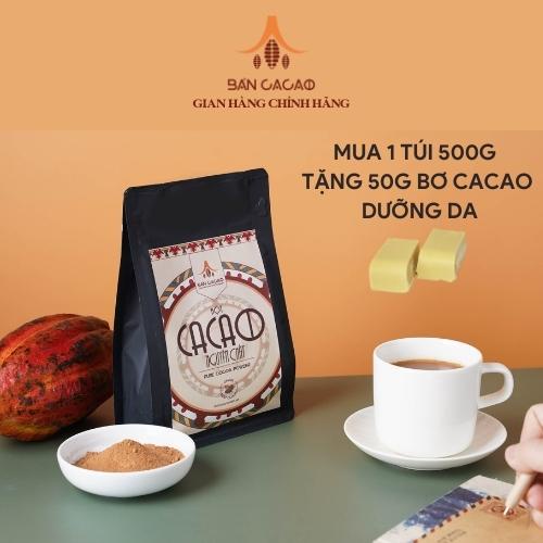 Bột cacao nguyên chất Tỷ lệ bơ 20% [BẢN CACAO] , không đường, không chất phụ gia - Túi 500g