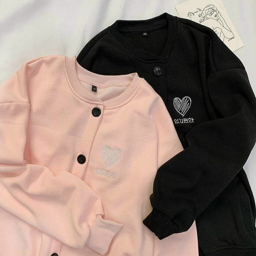 [ Mã WASTAPR giảm 10K đơn 50K] Áo Khoác Cardigan Nỉ Bông Heart Saranghae Unisex 3 Màu Cực Hot Thời Trang Học Đường