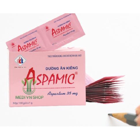 Đường ăn kiêng Aspamic (Hộp 100 gói x 1g)- Hỗ trợ trong chế độ giảm cân, tiểu đường