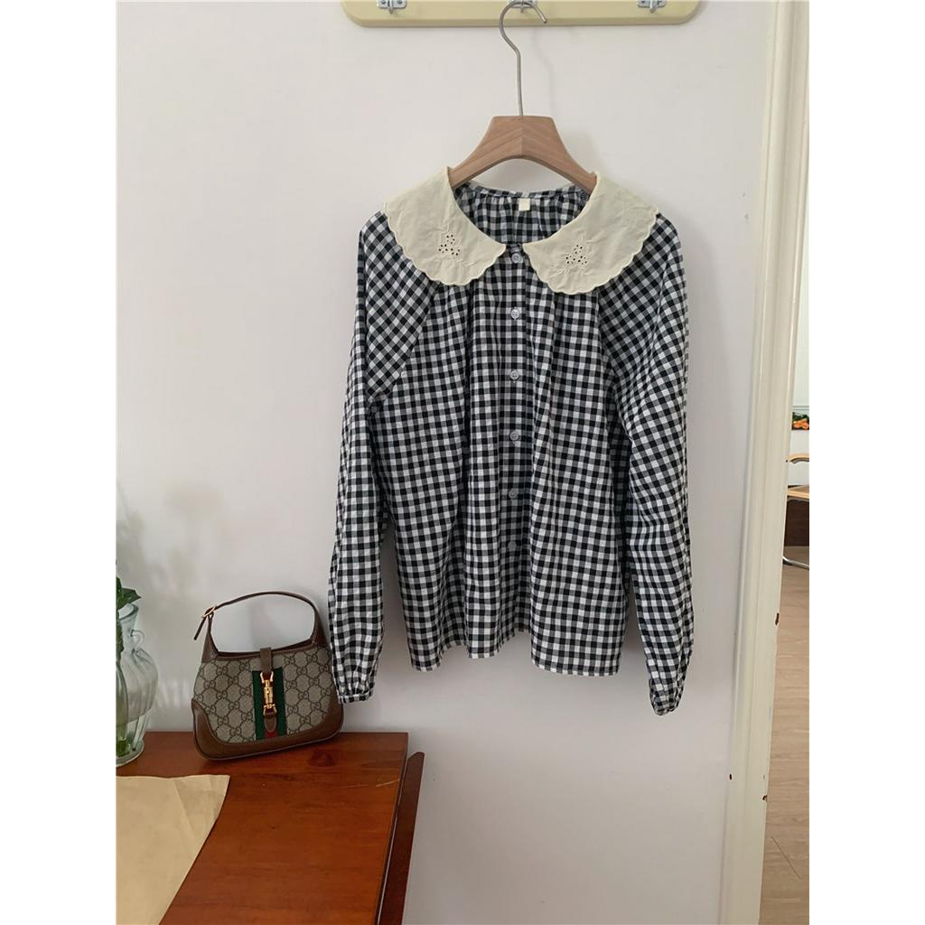 Áo Sơ Mi Tay Dài Cổ Ren Thêu Họa Tiết Dễ Thương 57370