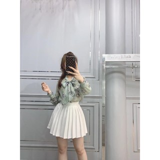 Áo sơ mi tơ hoa chifon cổ buộc nơ ( giá sale)