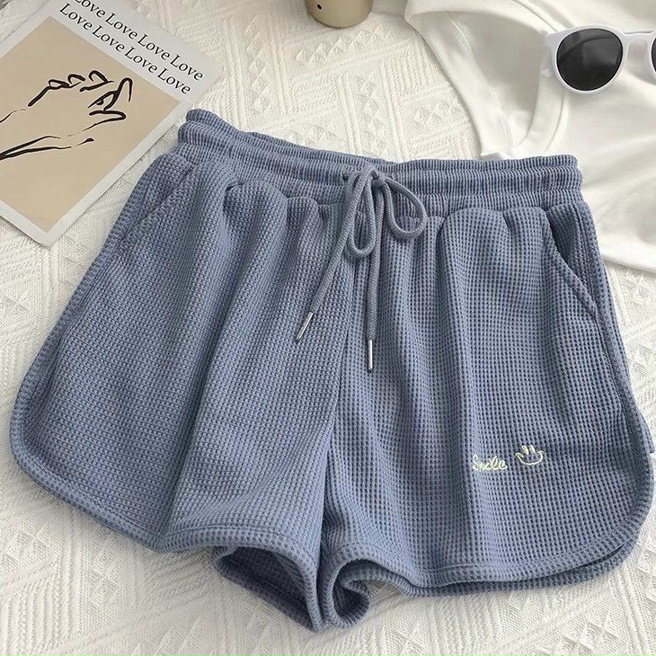 Quần Short Thể Thao Nữ Meestore - Sooc Mặc Nhà Dáng Ngắn Chất Tổ Ong Thêu Smile Phong Cách Ullzang