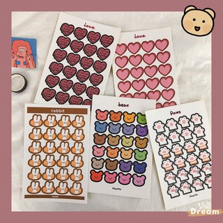 Sticker Dễ Thương Thỏ/Gấu/Trái Tim - Hình Dán Trang Trí Sổ Nhập Ký