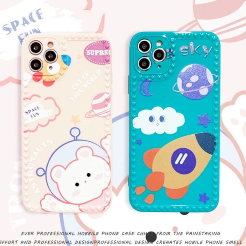 Ốp lưng viền vuông bảo vệ camera cho iPhone 6+ đến 12 Pro max in hoạt tiết siêu kute dễ thương