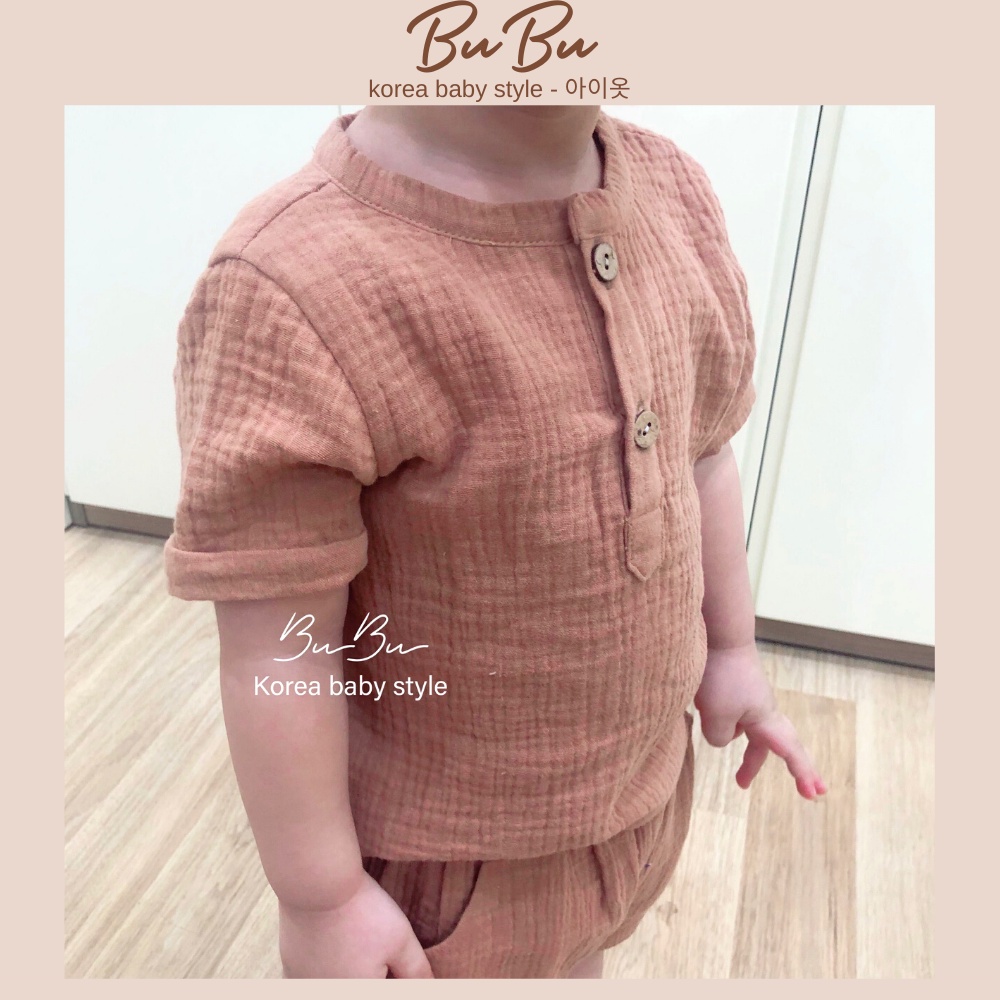 Set Cộc Tay Trơn Đáng Yêu Cho Bé Chất Xô Muslin Thấm Hút ❤️ Hàng Thiết Kế BuBu