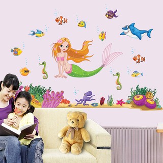 Decal dán - tranh dán tường nàng tiên cá cho bé