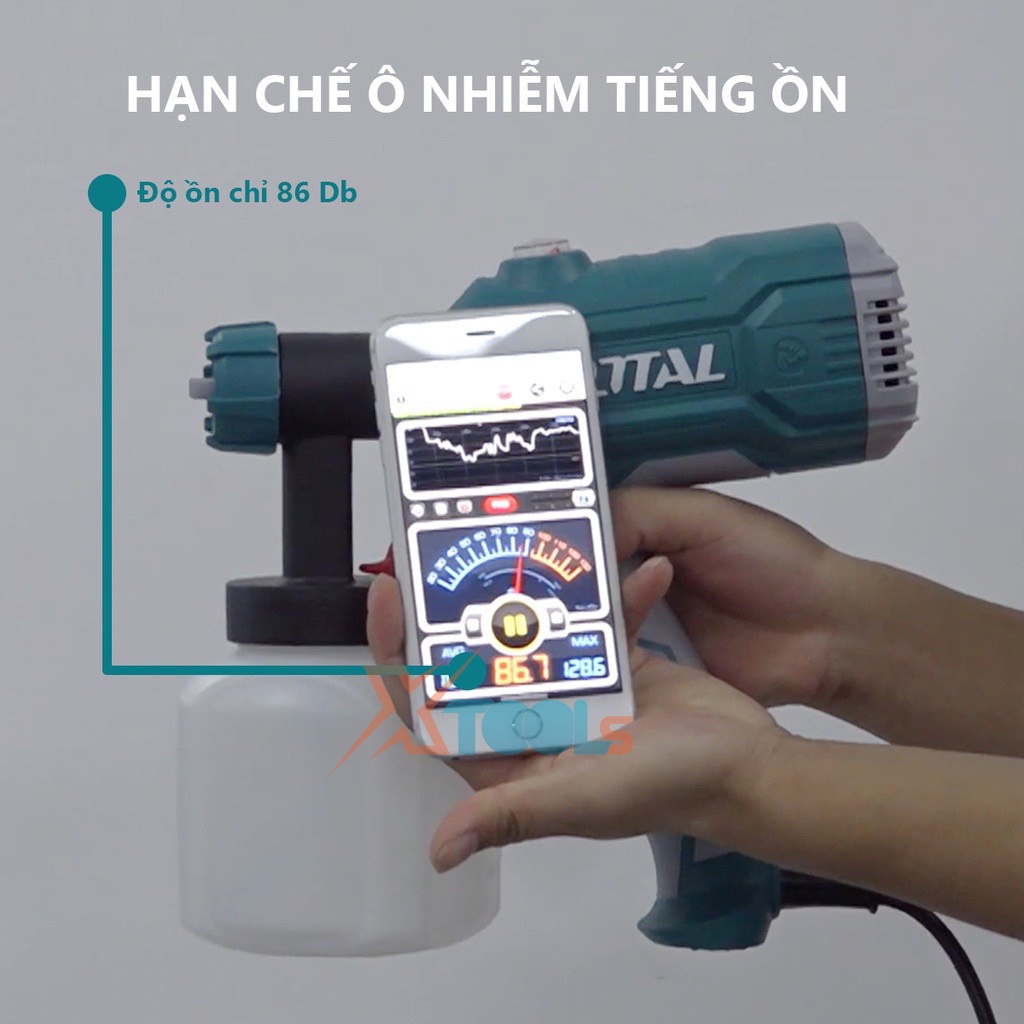 Máy phun sơn dùng điện TOTAL TT3506, điện thế 220-240V, công suất 450W, 380ml/phút, 800ml, dia 0.6/0.8mm, súng sơn điện