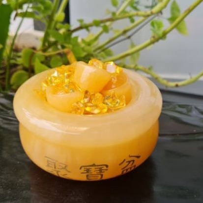 Bát vàng Bát Tụ Bảo  Đá Ngọc Hoàng Long Chiêu Tài kích thước 10cm + 10 thỏi vàng