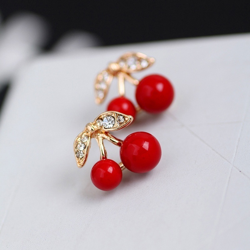 Hoa Tai Hình Quả Cherry Đính Đá Nhân Tạo Thời Trang