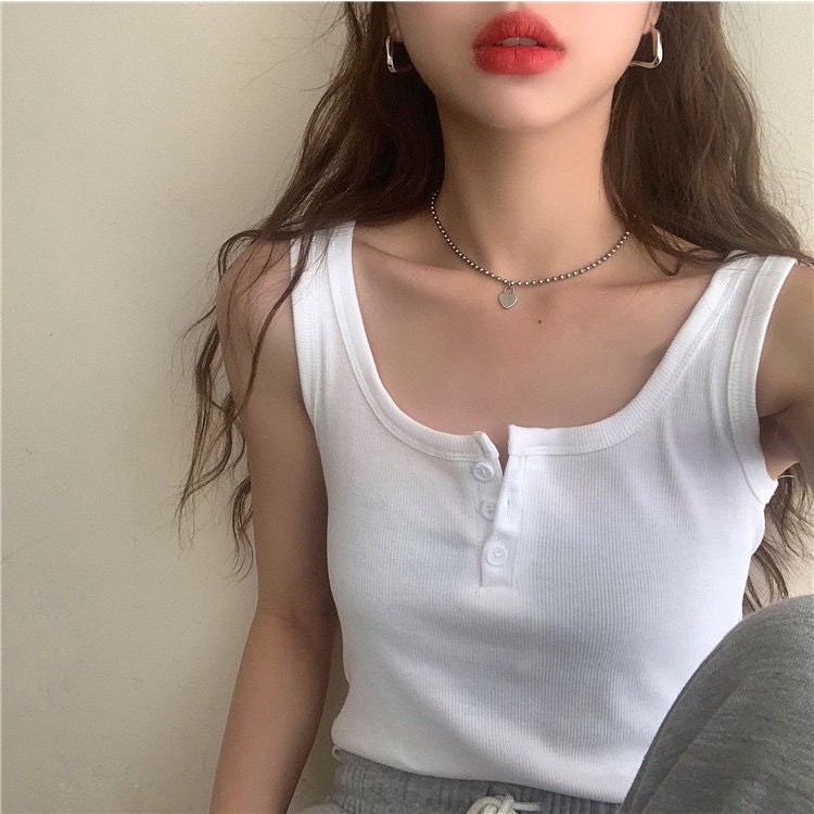 Áo crt ba lỗ cúc ngực 3 màu quyến rũ mặc tôn dáng/ Áo thun dáng ngắn ôm body sexy trẻ trung cá tính_veestore