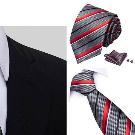 Bộ Cà vạt 4 món gồm Cavat 8cm, khăn cài túi, Măng-set, Nhẫn tròn phụ kiện, Cravat chú rể, Calavat công sở CBC-8237