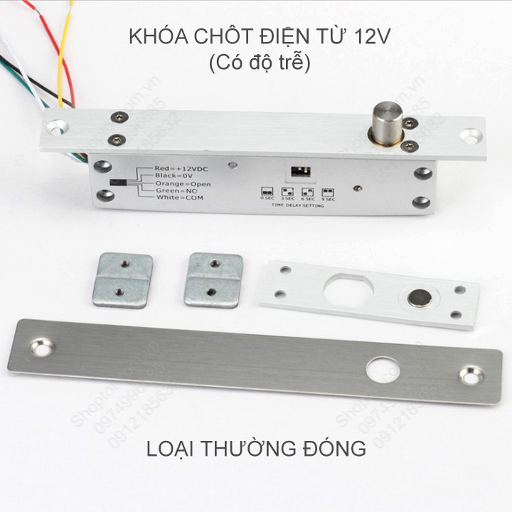 Khóa chốt cửa điện từ loại thường khóa 12V 5 dây, có độ trễ 0-3-6-9 giây