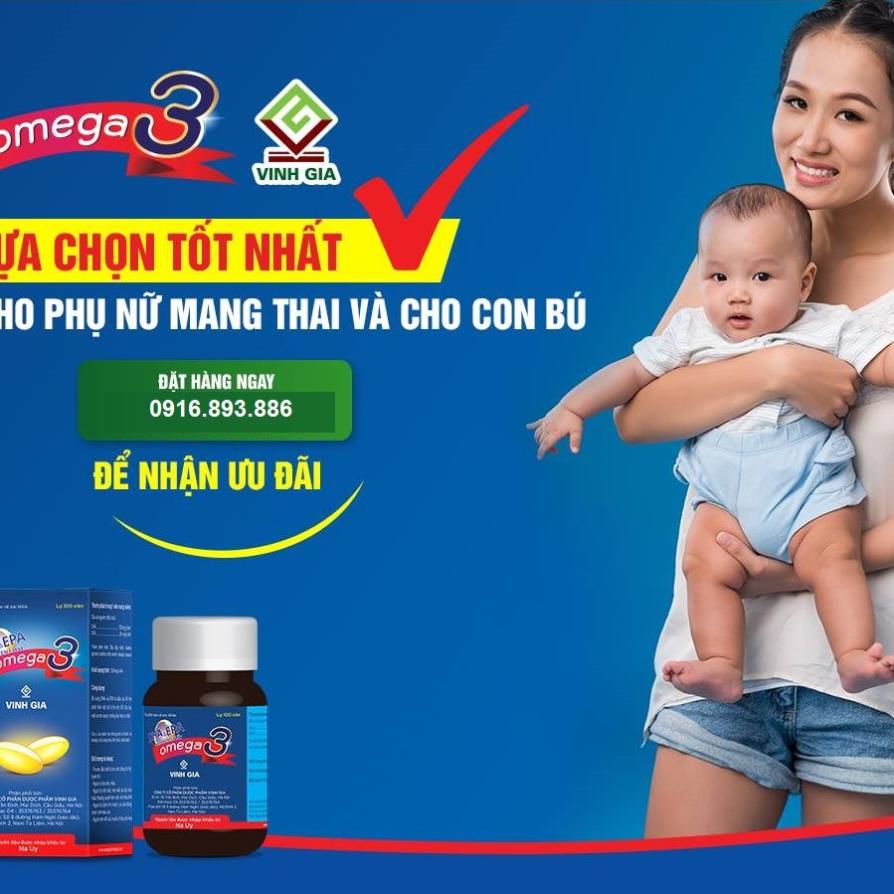 Viên uống Omega 3 Vinh Gia – Bổ sung DHA, EPA cho bà bầu và trẻ nhỏ (Lọ 100 viên)