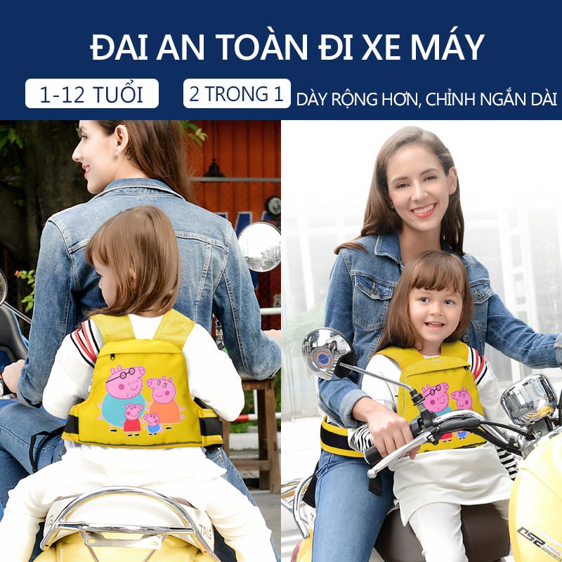 Đai nịt an toàn, dây đai cho trẻ em ngồi xe máy, có dạ quang ban đêm, với 2 tư thế ngồi COME HOME