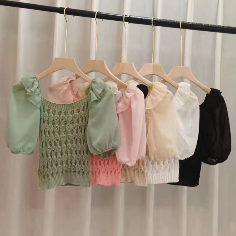 Áo Sơ Mi Ngắn Dệt Kim Vải Voan Phong Cách Phương Tây Mẫu Mới Dành Cho Nữ