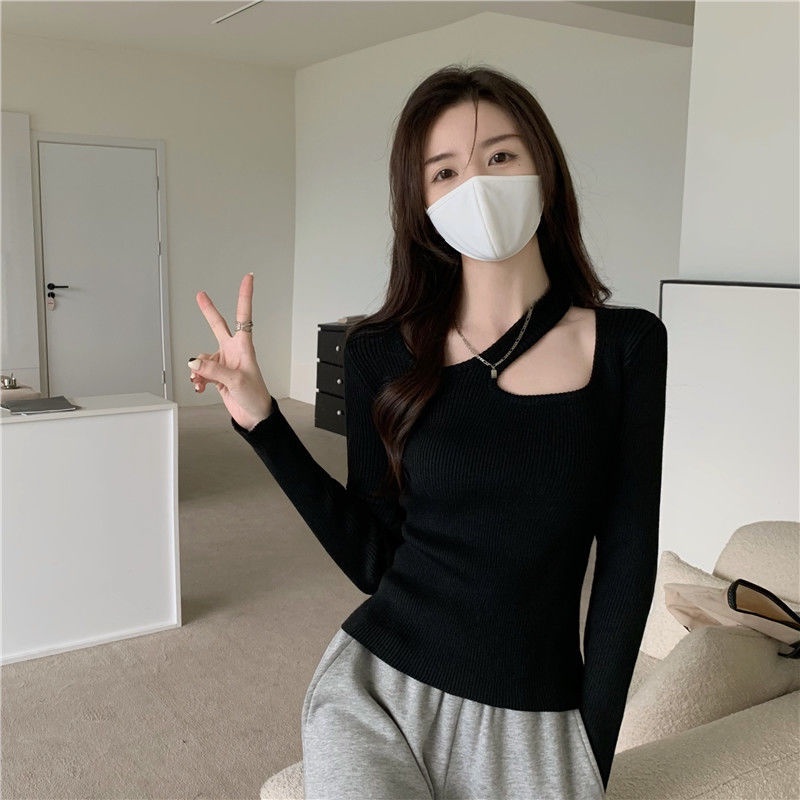 Áo Thun COZOK Dệt Kim Tay Dài Dáng Ôm Hở Xương Quai Xanh Quyến Rũ