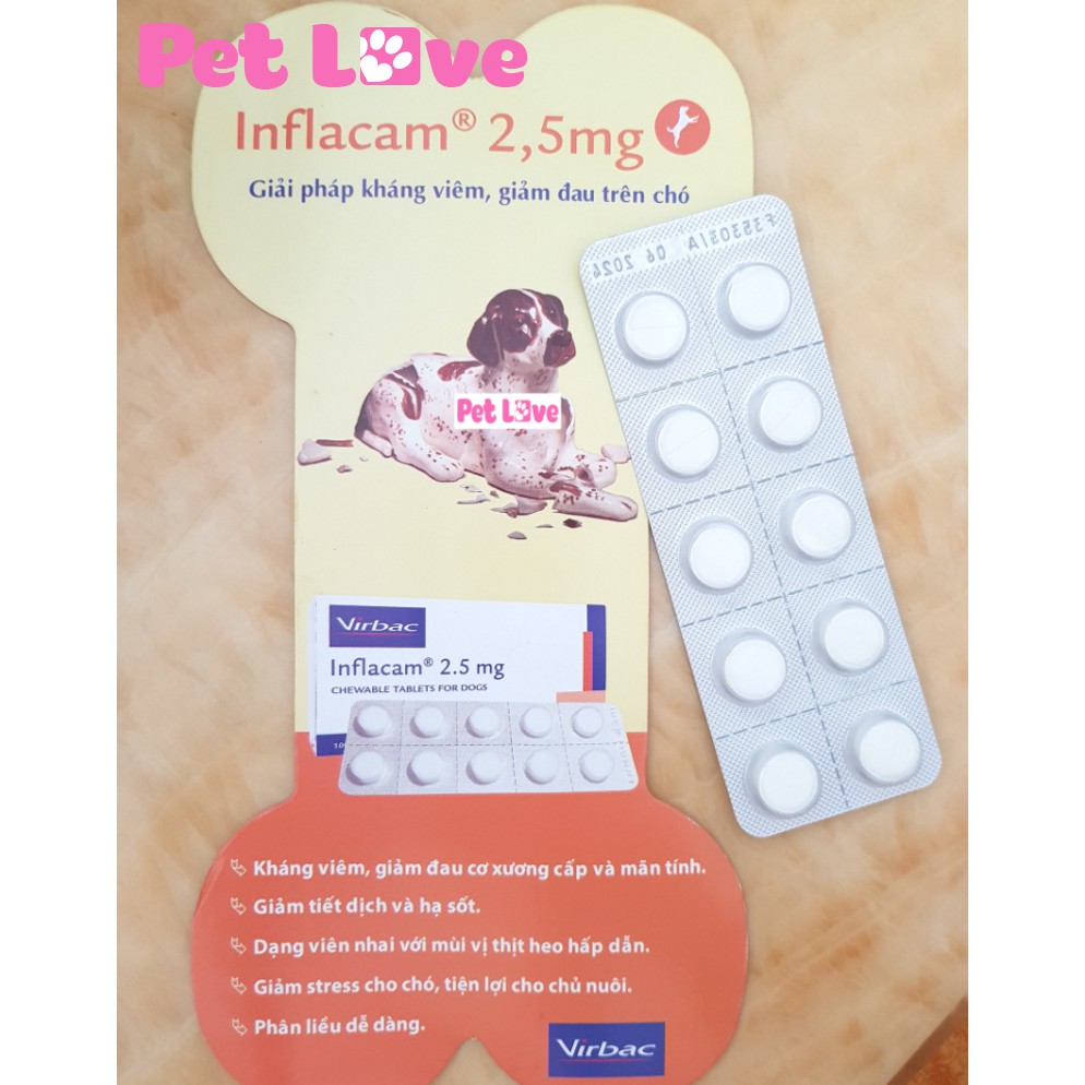 1 hộp Inflacam 2,5mg kháng viêm, giảm đau trên chó (100 viên)