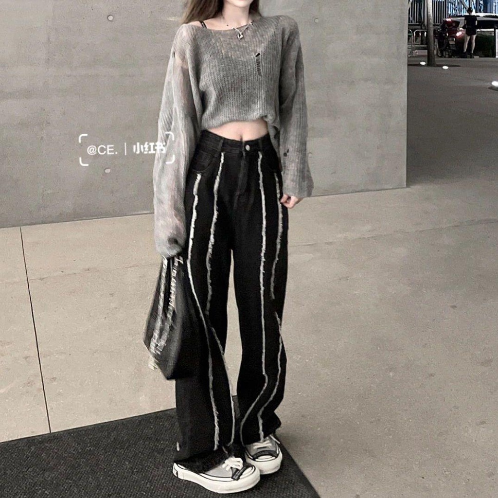 Quần Jeans Nữ Dáng Rộng Phong Cách Retro Cá Tính