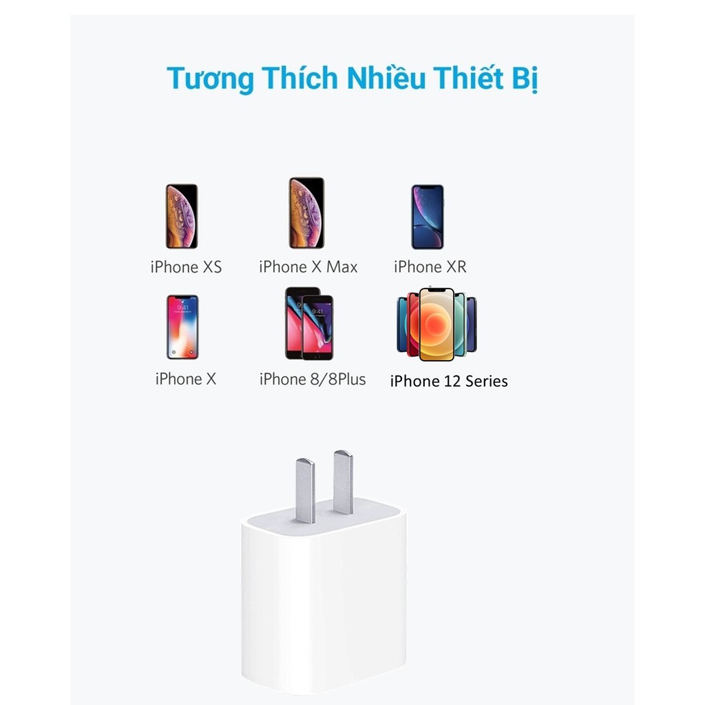 Củ Sạc iPhone 20W Hỗ Trợ Sạc Nhanh PD, Sử Dụng Được Cho Các Dòng iPhone 12 Series