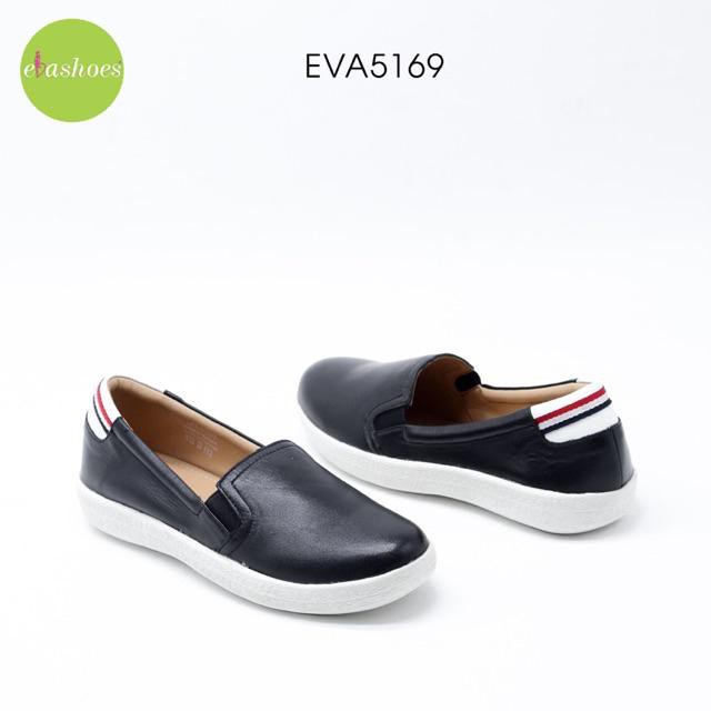 Giày Slipon Mũi Tròn Gót Viền Sọc Ngang Da Tổng Hợp 1cm Evashoes - Eva5169 VN