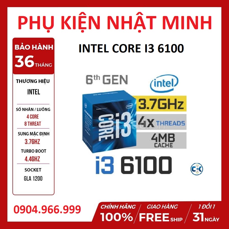 [Tặng quạt tản] Bộ vi xử lý CPU intel core i3 6100 Chip chuyên game quốc dân hàng tháo quán game nguyên hộp BH 6 tháng