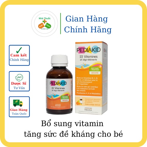 Vitamin Tổng Hợp PEDIAKID 22 Vitamineset Oligo-eléments, Bổ Sung Vitamin Hỗ Trợ Ăn Ngon, Tăng Sức Đề Kháng.